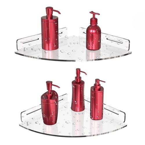 Floating Corner Shelf, Acrylic Clear Corner Shower Organizer Wall Mounted Storage Rack for Bathroom Kitchen Dorm Toilet
