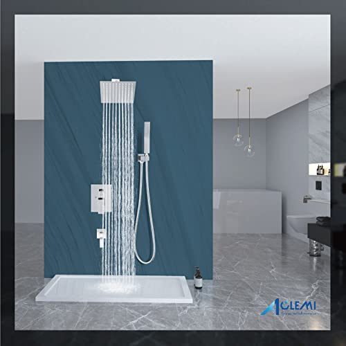 Aolemi Shower Faucet Set with Tub Filler Handheld 8" Head Polish Chrome | Shower Valve and Trim Kit,Handheld Spray,Tub Spout,Single Handle,SUS304,Bathroom Mixer for Remodeling - color: Chrome, size: 8 Inch Shower Head