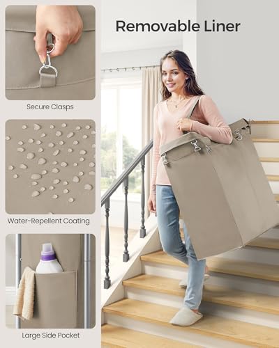 SONGMICS Laundry Basket with Wheels, 2-Section Rolling Laundry Hamper, 37 Gallons (140 L), Removable Liner, Steel Frame with Handle, 27.2 x 15.4 x 31.9 Inches, Camel Brown URLS004N01 - color: Camel Brown, size: 140 L (2-Section)