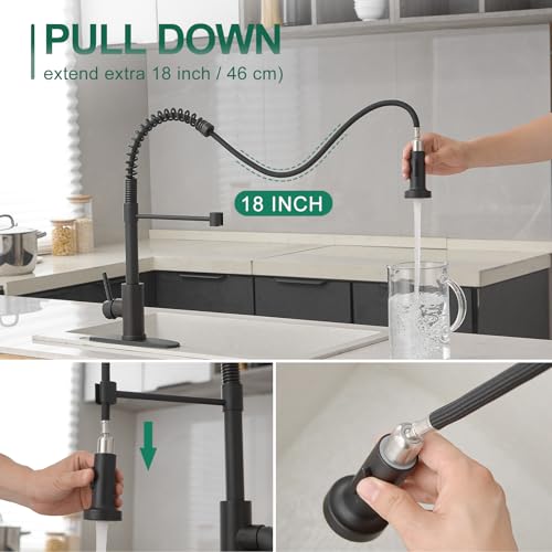 VOTON Black Kitchen Faucet with Pull Down Sprayer Pull Out Kitchen Sink Faucet Stainless Steel Commercial Spring Farmhouse faucets for Kichen Sink Camper Laundry Utility Rv Bar Sink Faucet | Pull Down Sprayer | Matte Black | 2 Spray Modes | 18 in Reach |