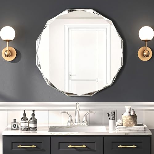 Bathroom Mirrors for Over Sink, Round Frameless Mirrors for Wall, 24x24 Inch Beveled Bathroom Mirror, Bathroom Vanity Circle Mirror for Bedroom Living Room Entryway Home Decor - color: Round, size: 24"L x 24"W