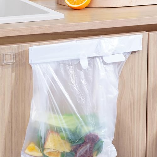 Foldable Wall-Mounted Trash Rack – No Drill Collapsible Hanging Garbage Bag for Cabinet Doors Table Sides Kitchen Bathroom Office ﻿ (White) - color: White