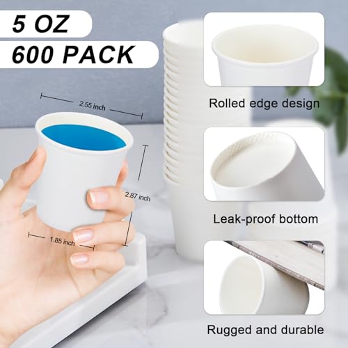 SIUQ 600 Pack 5 oz Paper Cups, Disposable Mini Bathroom Mouthwash Cups | Hot/Cold Drinking Cups, White Disposable Paper Cups for Bathroom, Home, Party, Office, Picnic, Travel - color: 600pack-5oz