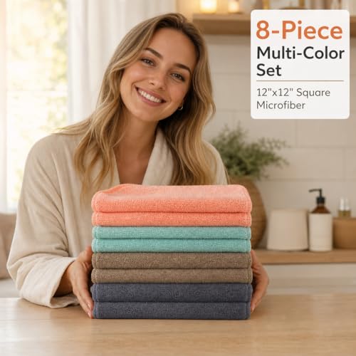 Wash Cloths 8 Pack, 400GSM Reusable Makeup Remover Cloth for Daily Skincare | 12 x 12 Inch Microfiber Face Cleansing Towels, Soft Makeup Remover Towels for Sensitive Skin, Machine Washable Face Towels - color: Mixedcolor