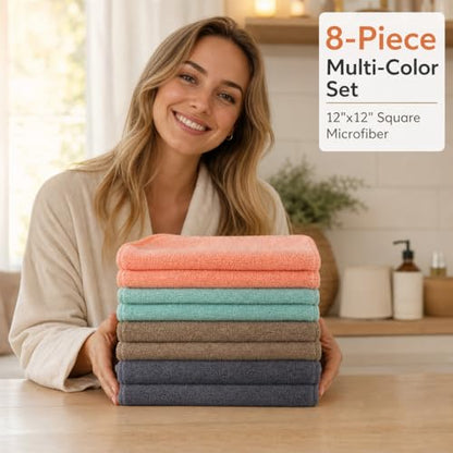 Wash Cloths 8 Pack, 400GSM Reusable Makeup Remover Cloth for Daily Skincare | 12 x 12 Inch Microfiber Face Cleansing Towels, Soft Makeup Remover Towels for Sensitive Skin, Machine Washable Face Towels - color: Mixedcolor