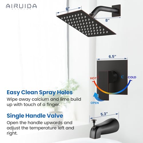 Airuida 6 Inch Shower Faucet Set,Bathtub Faucet Kit,Oil Rubbed Bronze | Shower Tub Faucet Set,Male Threads Rough-In Valve,Square Head Shower System - color: Bronze, size: 6 Inch