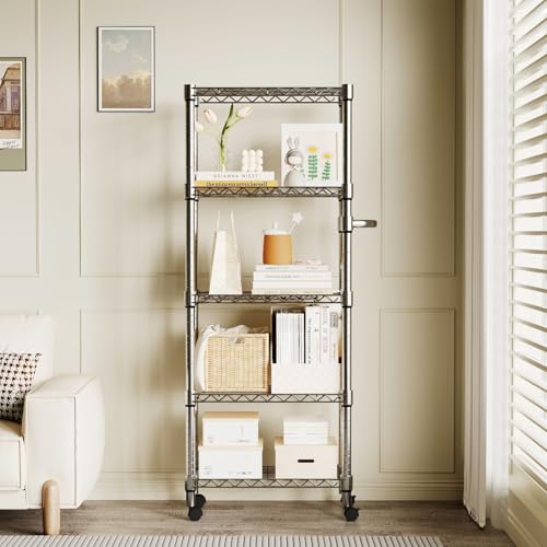 Garvee 61" H Storage Shelves with Wheels 1100LBS Rolling Metal Wire Rack - size: 61"H x 23.6"W x 11.8"D