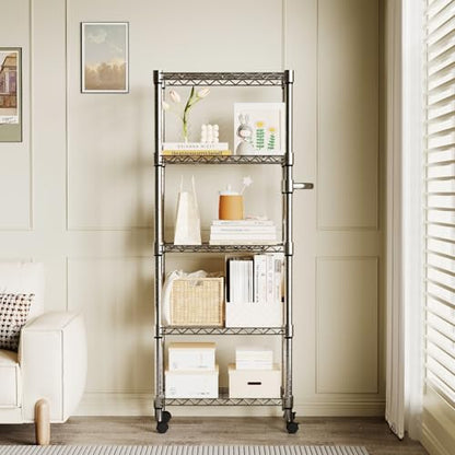 Garvee 61" H Storage Shelves with Wheels 1100LBS Rolling Metal Wire Rack - size: 61"H x 23.6"W x 11.8"D