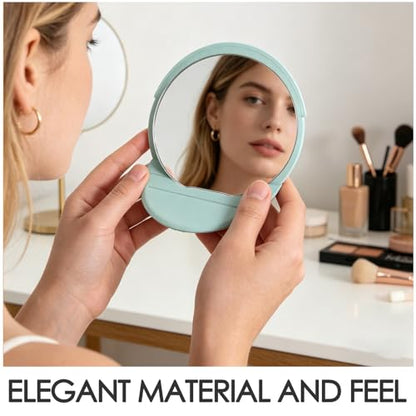 4pcs 2.76 Inch Mini Folding Mirror - Round PU Leather Vanity Desktop Standing Mirror with Frame for Home Countertop Travel Makeup Use Pink, Green