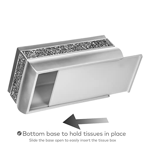 Crackled Glass Silver Tissue Box Cover Rectangular - Decorative Bling Tissue Box Holder With Beautiful Mosaic Glass - Elegant Tissue Holder For Bathroom With Durable Bottom Slider (Silver Collection) - style: Tissue Box Cover