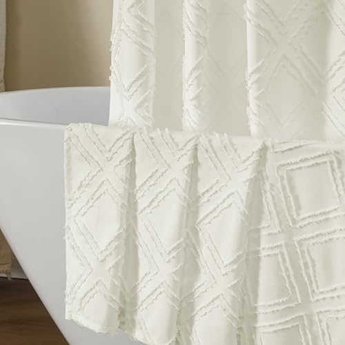 Cream Shower Curtain Set for Bathroom, 36" Width Stall Small Boho Shower Curtain with 12 Hooks, Soft Lightweight Jacquard Design Fabric Shower Curtains, Machine Washable, Cream, 36 W x 72 L - color: Cream, size: 36"W x 72"L (Pack of 1)