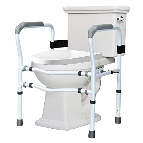 Height Adjustable Toilet Support Aid with Armrests Without Drilling, Non-Slip Toilet Grab Handle, 48 x 65 x 84 cm