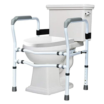 Mayjooy Toilet Safety Rail, Bathroom Armrest w/Rotatable Clip, 300lbs Adjustable Height & Width Assist Frame, Ideal for Elderly Disable Commode Handrails, Toilet Grab Bar
