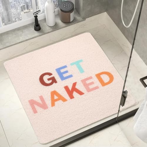 Get Naked Square Shower Mat, Non Slip Bath Mat Quick Drying Bathmat Easy Cleaning Shower Matt for Bathroom Floor, Cute Fun Bath Mats Textured Surface Shower Foot Scrubber Mat, 24″X24″ - color: D01