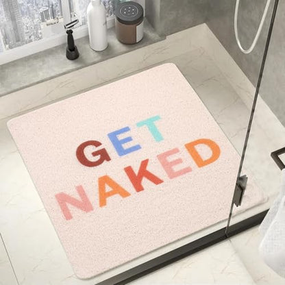 Get Naked Square Shower Mat, Non Slip Bath Mat Quick Drying Bathmat Easy Cleaning Shower Matt for Bathroom Floor, Cute Fun Bath Mats Textured Surface Shower Foot Scrubber Mat, 24″X24″ - color: D01