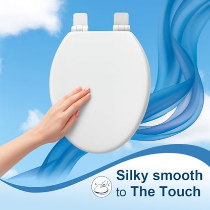Toilet Seat, Slow Close, Soft Touch, Ultra-Smooth Matte Finish (No Orange-Peel Texture), Premium Moulded Wood, Quick Release, White, PIKLiDS (Elongated) - size: Elongated