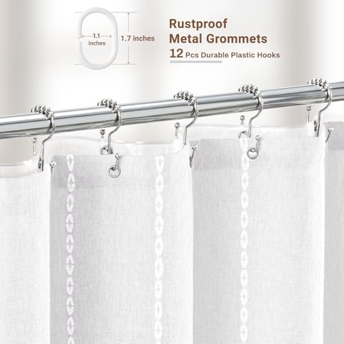 BTTN 3 in 1 Shower Curtain with Liner, White Boho Linen Striped Cloth Tassel Shower Curtain Set with Plastic Hook, Farmhouse Bohemian Country Waterproof Fabric Shower Curtain for Bathroom, 72x72 - color: White With Liner, size: 72"W x 72"L (Pack of 1)