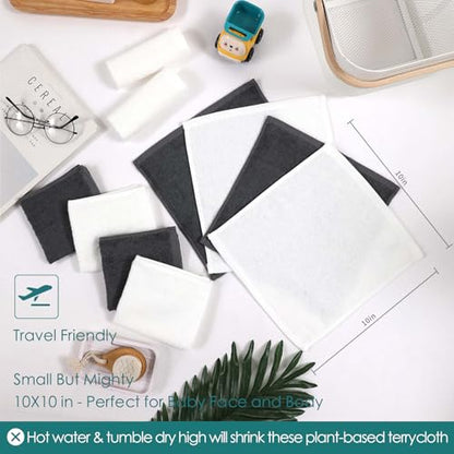 JEFFSUN Baby Washcloths 12 Pack,Super Soft Face Towels,10''x10'',White+Grey | 100% Viscose,Gently Wash Face and Body,Skin Friendly,Easy Rinsed,Hanging Loop,Multi-Use,Newborn Kid Toddler Bath Shower Gifts - color: White & Grey, size: 10x10 inch-12 Pack