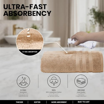 Bath Towels Set of 4 Extra Large Towels set, 30x60 In, 100% Uzbek Cotton 600 GSM Oeko-TEX Larger & Lighter Weight, Quicker to Dry Super Soft and Absorbent Perfect for Bathroom–Desert Beige - color: Beige
