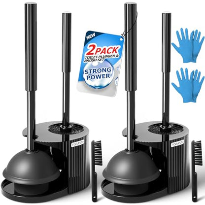 FORASTO 2Pack 4in1 Toilet Plunger and Brush Set - Bathroom Cleaning Tools | 21", Groove Gap Brush, Cleaning Gloves, Heavy Duty Toilet Bowl Cleaner, Apartment Must Haves Bathroom Decor Accessories