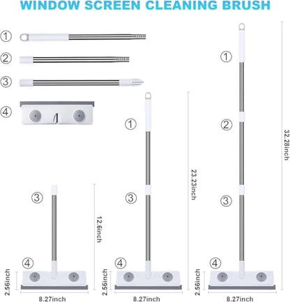 IMHO Mesh Screen Cleaner, Glass Wiper, Dust Paper Clip，3 in 1 Wet and Dry Screen Cleaner with Long Handle Wiper for Shower, Glass, Floor, Tile Walls, Car Windshield, White - style: Three-in-one window cleaner