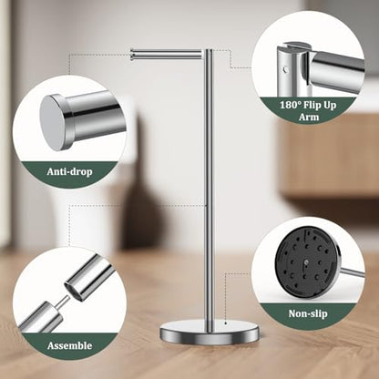 Chrome Toilet Paper Holder Stand Freestanding Tissue Roll Holder Bathroom | 304 Stainless Steel Rustproof Free Standing Toilet Paper Stand Storage for 4 Rolls(Fits All Rolls) by Evolvegoods - color: Chrome