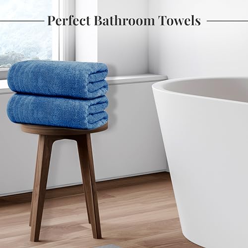 4 Piece Extra Large Bath Towels 30 x 60 Inches, Blue | 100% Cotton, Larger & Lighter Weight, Quicker to Dry, Super Soft and Absorbent, Perfect for Bathroom - color: Blue