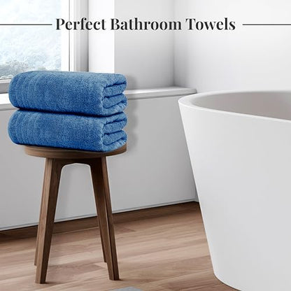 4 Piece Extra Large Bath Towels 30 x 60 Inches, Blue | 100% Cotton, Larger & Lighter Weight, Quicker to Dry, Super Soft and Absorbent, Perfect for Bathroom - color: Blue