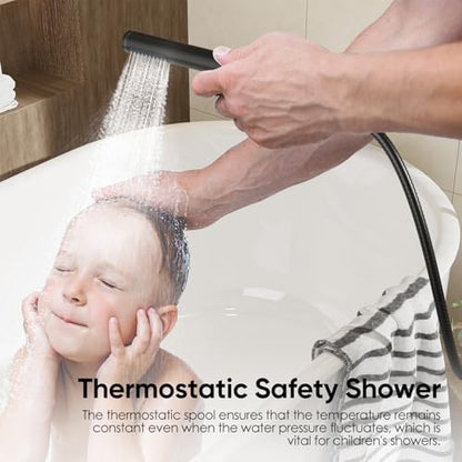 Gabrylly 10" Thermostatic Shower Faucets Set with Tub Spout, Matte Black | All Metal Shower System, Rain Shower Head with Handheld Spray Combo, Luxury Bathroom Rainfall Shower Head Set With Valve - color: Matte Black