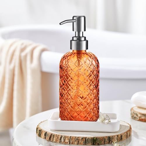 Kaishun 14 OZ Refillable Glass Soap Dispenser for Hand Soap & Lotion,Orange - color: Orange