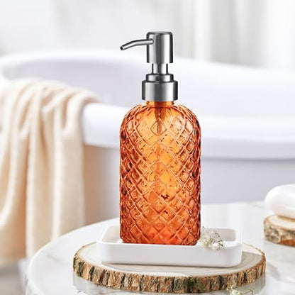 Kaishun Refillable Glass Soap Dispenser (2PC) for Hand Soap & Lotion,Orange - color: Orange (2 Pack)
