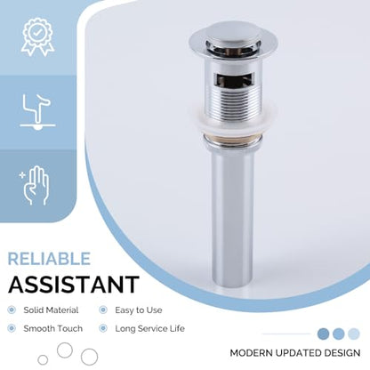 Angle Simple Bathroom Sink Drain Chrome, Pop Up Drain Stopper with Overflow | Brass Sink Stopper Assembly, Fits Lavatory & Vanity Sink with 1.61 to 2 Inches Drain Hole - color: Chrome