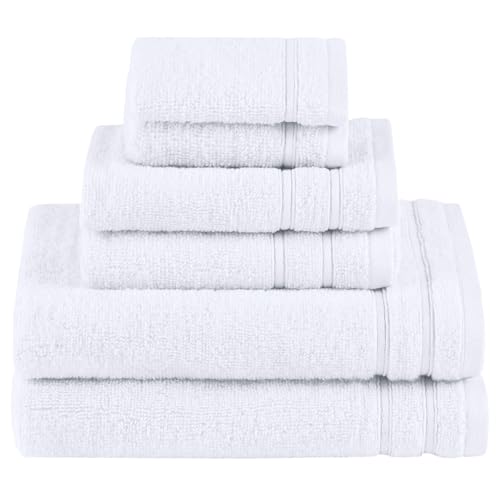 Comfort Spaces 6 Pc Towel Set, 100% Cotton Zero Twist, White | Zero Twist Cotton, Quick Dry Ultra Soft, 2 Bath 2 Hand 2 Washcloth, Absorbent Lightweight Towels for Everyday - color: White, size: 6 Piece Towel Set