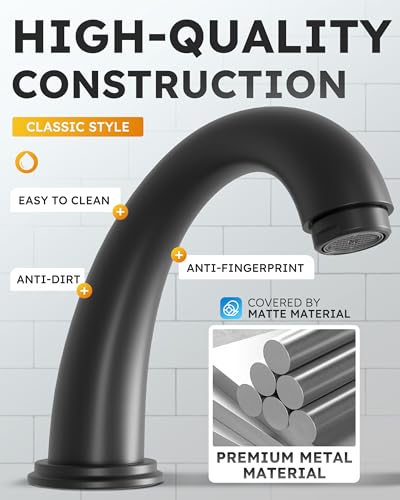 WOWOW Widespread Bathroom Faucet - 3 Hole, Black, 8 Inch Center, Double Handle, High Arc, Lavatory Basin Faucet with Pop Up Drain Assembly - color: Black