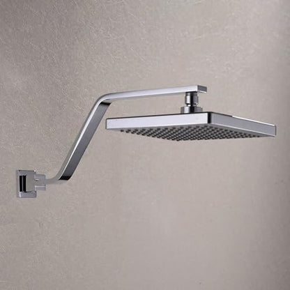 16 Inch S Shape Chrome Shower Head Arm, Square Wall Mounted Shower Arm and Flange Included - color: Chrome
