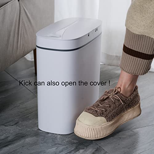 Sooyee 14 Liter Automatic Trash Can with lid,3.6 Gallon Touchless Trash Can or Kick,Garbage Cans for Kitchen,Bathroom,Office,Bedroom,Living Room,White - color: 14L White