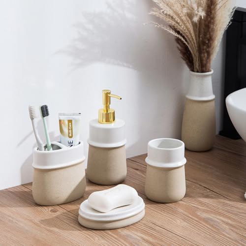 Beige Ceramic Soap Dispenser for Kitchen, Refillable Hand Dispenser Pump, 12Oz Lotion Dispenser Bathroom for Dish Soap, Hand soap. - color: Beige