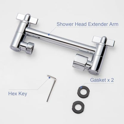 OFFO 6 inch Shower Head Extension Arm, Adjustable Height & Angle Shower Arm Extender with Locking Nut, Easy Install Universal G1/2 Connector for Fixed and Handheld Showerhead, Chrome - color: Chrome, style: 6 in