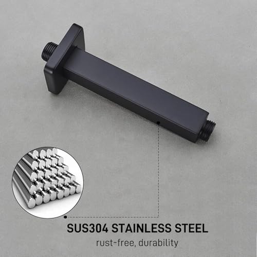 Matte Black Square Shower Arm with Flange, Ceiling Mount Straight Shower Head Extension Arm, Stainless Steel, 4 Inch - color: Matte Black, style: 4-Inch