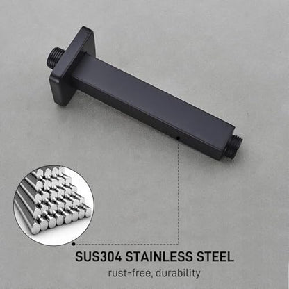 8 Inch Square Shower Arm with Flange, Straight Extension Arm for Ceiling Mount Rainfall Shower Head, Male NPT 1/2 to G 1/2 Inch, Matte Black - color: Matte Black, style: 8-Inch
