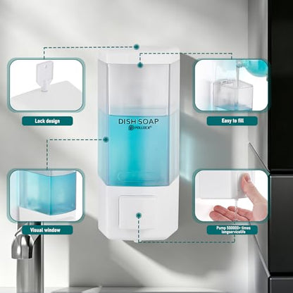 Pollock Shampoo and Conditioner Dispenser 1 Chamber * 500ML | Shower Soap Dispenser Wall Mounted, Body Wash Dispenser No Drill, Refillable Shower Dispenser for Bathroom - color: Blk-zt-53-w1