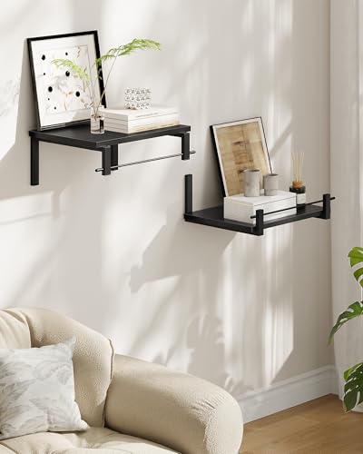 Deep Floating Shelves for Wall, 12 inch Wall Mounted Shelves Set of 2, Wide Floating Shelves for Living Room, Bedroom, Study, Bathroom, Black TBJ02P2BB - color: Black