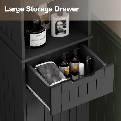 ChooChoo 67" Tall Bathroom Storage Cabinet, Narrow Bathroom Cabinet with 2 Doors and 1 Drawers, Freestanding Cupboard Floor Cabinet with Adjustable Shelves for Living Room, Kitchen, Black