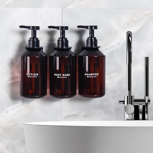 3-Chamber Shampoo & Conditioner Dispenser - Wall-Mounted Soap Dispenser Plastic Bottles with 4CC Pumps, No Drill Installation, Refillable for Bathroom, RV, Commercial Use Brown - color: Brown
