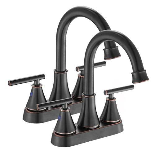 Bathroom Sink Faucet 4 Inch 2 Handle Centerset Oil Rubbed Bronze Lead-Free Modern Bathroom Faucet Vanity Faucet with Pop-up Drain Stopper and Supply Hoses(Set of 2) - color: Oil Rubbed Bronze-set of 2
