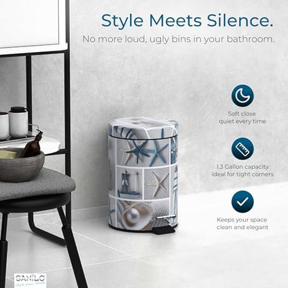 Sanilo Small Bathroom Trash Can with Lid [1.3 Gallon] - Lidded Tiny Trashcan for Garbage - Mini Metal Bin with Soft Closing Mechanism - Bath Room Accessoire Wastebin with Inner Bucket (Sea Breeze) - color: Sea Breeze