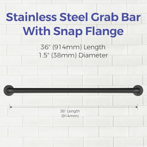 Stardrix 36-Inch ADA Compliant Grab Bar, 1.5" Diameter, Concealed Mounting Flanges, Handicap Friendly, Commercial & Residential Bathrooms, Matte Black Stainless Steel - color: Matte Black, size: 36"