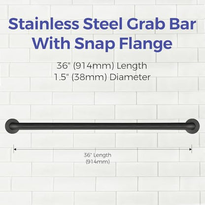 Stardrix 36-Inch ADA Compliant Grab Bar, 1.5" Diameter, Concealed Mounting Flanges, Handicap Friendly, Commercial & Residential Bathrooms, Matte Black Stainless Steel - color: Matte Black, size: 36"