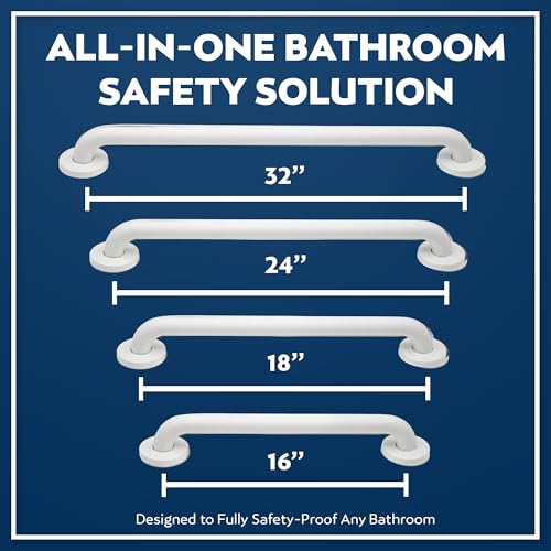 4-Pack Starter Bundle, 500 lb, 16/18/24/32 in, White | Complete Bathroom Safety Starter Bundle, For Seniors, 1.25 in Diameter, 500 lb Rated, All-in-One Shower Safety Solution - color: White