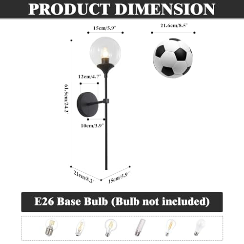 KCO Lighting Matte Black Industrial Wall Sconces Set of Two 1-Light Mid Century Bathroom Wall Mounted Light Sconce Modern Clear Bubble Glass Globe Wall Sconce Lamp Set of 2 - color: Black+Clear